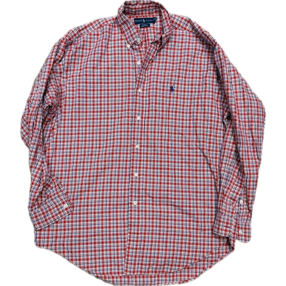 Ralph Lauren Blake Mens Plaid Button Down Shirt Red White Blue Cotton Size M